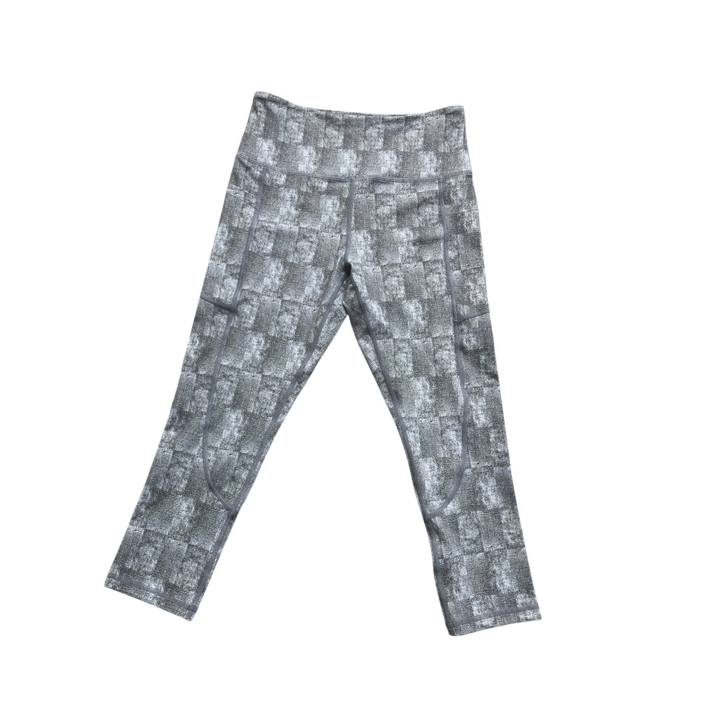 Zyia Active Grey‎ White Textured Checkerboard High Rise Pocket Leggings